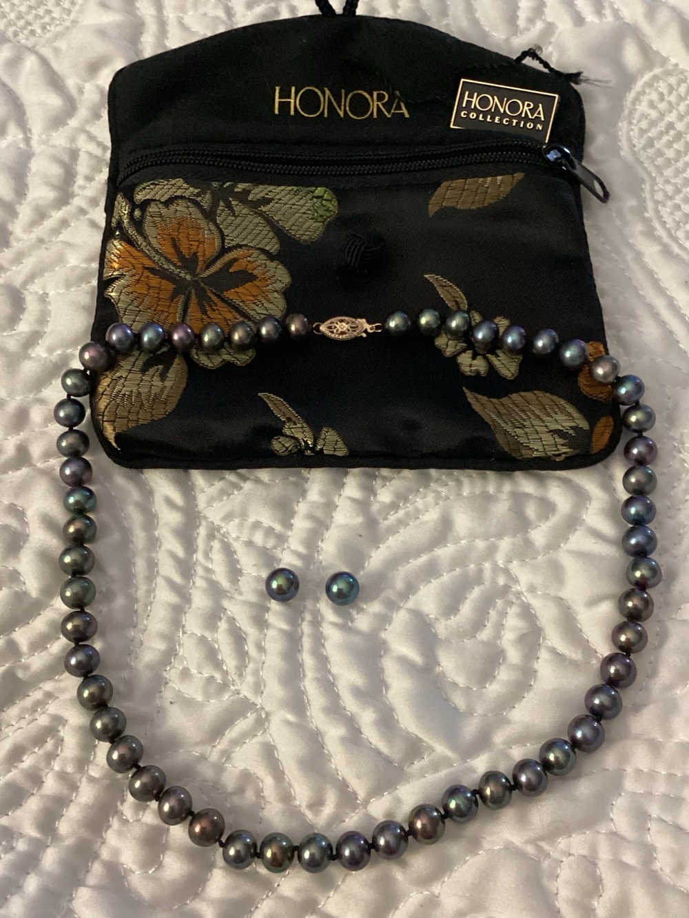 Honora Black Iridescent Multi-Tone Pearl Necklace with Matching Studs